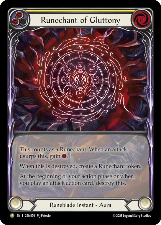 Runechant of Gluttony (Yellow) [GEM179-RF] (GEM Pack 5)  Rainbow Foil